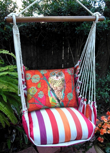 Cristina Stripe Red Owl Hammock Chair Swing Set - Click to enlarge