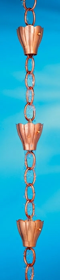 8.5' Crocus Rain Chain - 6 Cups Copper - Click to enlarge