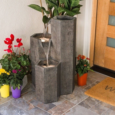 Descending Pillars Fountain w/LED Lights - Click to enlarge