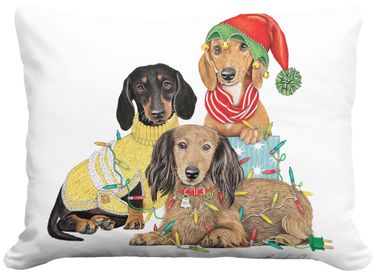 Dog Trio w/ Christmas Lights Outdoor Pillow - Click to enlarge
