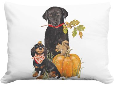 Dogs w/Pumpkin Outdoor Pillow - Click to enlarge