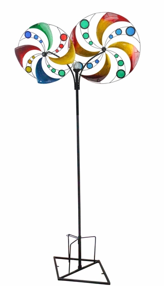 Double Circles Solar Wind Spinner Stake - Click to enlarge