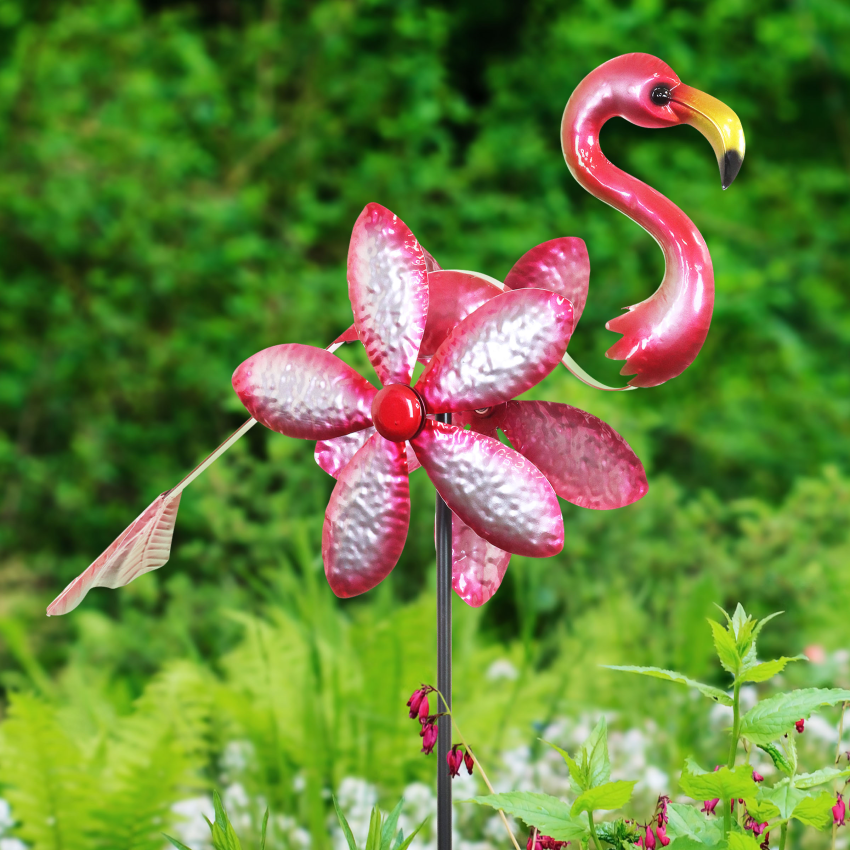 Exhart Solar Flamingo WindyWing with Pink LED Lights 2.28 ft