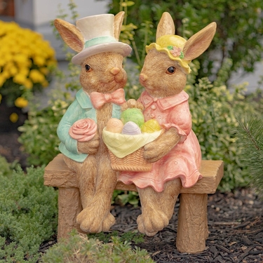 Fancy Easter Bunny Couple Garden Statue - Click to enlarge