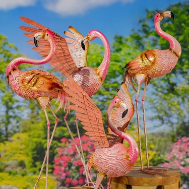 Elegant Metal Flamingo Garden Birds (Set of 4) 