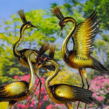 Elegant Metallic Heron Metal Garden Birds (Set of 4) - Click to enlarge