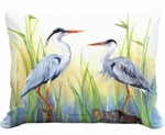 Elite Heron Pair Blue Outdoor Pillow
