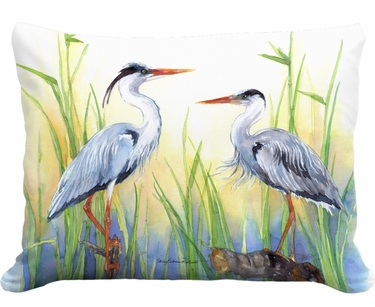 Elite Heron Pair Blue Outdoor Pillow - Click to enlarge