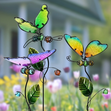 Embossed Glass Insect Plant Stakes (Set of 3) - Click to enlarge