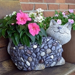 Faux Stone Cat Planter