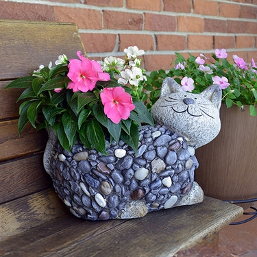 Faux Stone Cat Planter - Click to enlarge