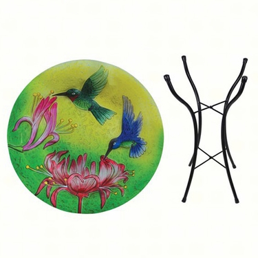 Feeding Hummingbirds Glass Birdbath w/Stand - Click to enlarge