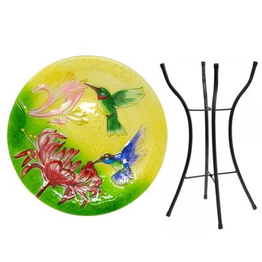 Feeding Hummingbirds Glass Birdbath w/Stand - Click to enlarge