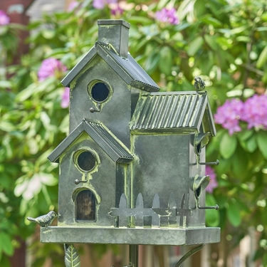 Galvanized Birdhouse with Fence - Click to enlarge