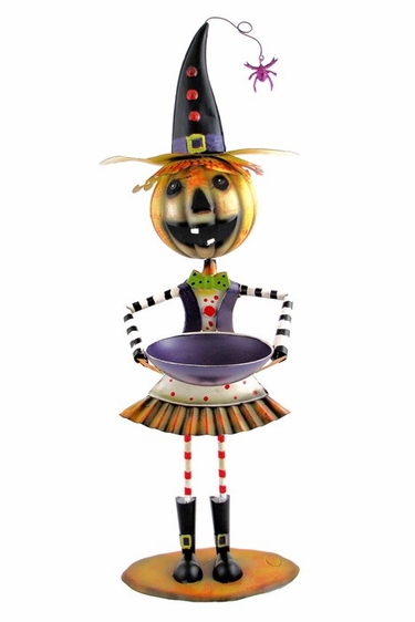 Festive Witch Jack-O-Lantern Metal Statue - Click to enlarge