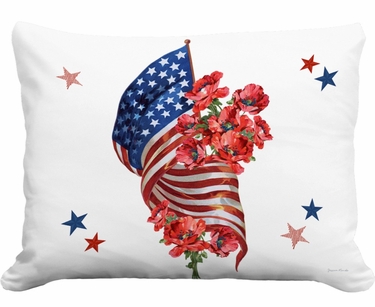 Flag w/Poppy Bouquet Outdoor Pillow - Click to enlarge