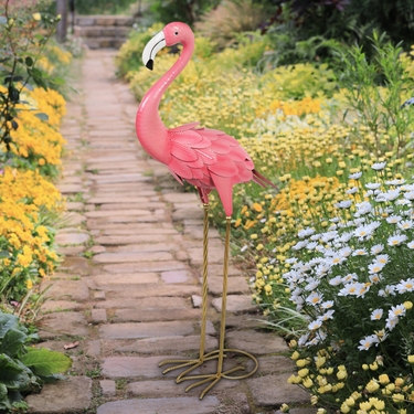 Small Hand Painted Metal Pink Flamingo - Click to enlarge