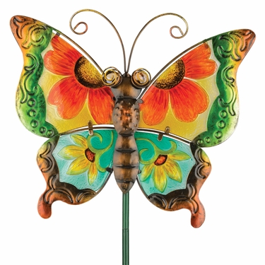 Floral Glass Butterfly Stake - Green - Click to enlarge