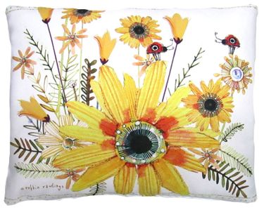 Flowers w/Ladybugs Outdoor Pillow - Click to enlarge