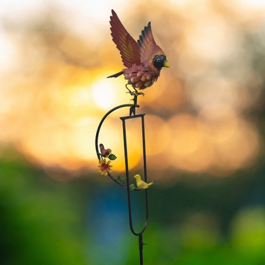 Fluffy Cardinal Balance Rocker Garden Stake - Click to enlarge