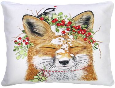 Fox w/Bird and Berries Outdoor Pillow - Click to enlarge