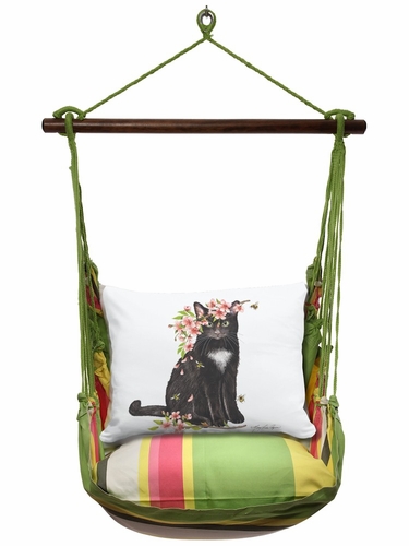Fresh Lime Cat w/ Cherry Blossoms Hammock Chair Swing Set - Click to enlarge