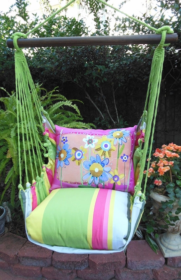 Fresh Lime Painterly Flowers Hammock Chair Swing Set - Click to enlarge