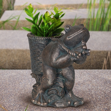 Frog Basket Flower Pot - Bronze Finish - Click to enlarge
