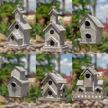 Galvanized Hanging Birdhouses (Set of 6) - Click to enlarge