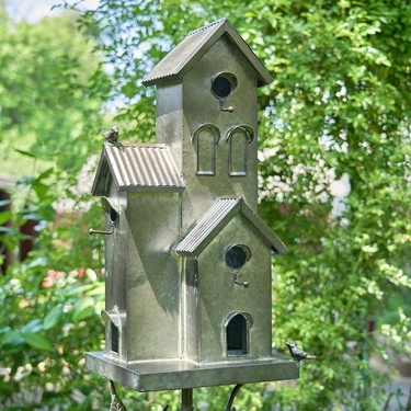 Galvanized Condo Birdhouse Stake - Click to enlarge