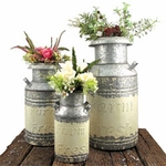 Galvanized Old Style Milk Jugs (Set of 3) - Cream
