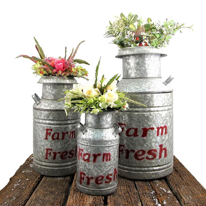 Galvanized Old Style Milk Jugs (Set of 3) - Red only $274.99