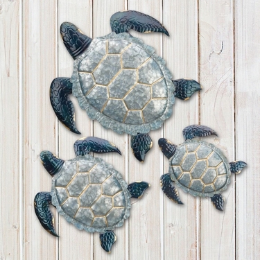 Galvanized Sea Turtle Wall Decor (Set of 3) - Click to enlarge