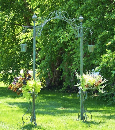 Garden Arch w/Hanging Buckets - Antique Green - Click to enlarge