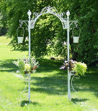 Garden Arch w/Hanging Buckets - Antique White - Click to enlarge
