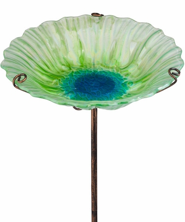 Garden Glass Bird Bath/Feeder Stake - Click to enlarge