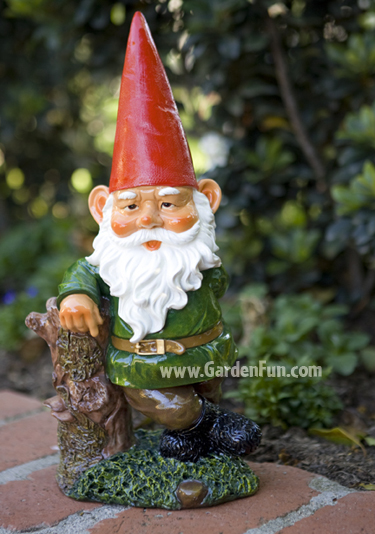 Garden Gnome Leaning on Tree - Click to enlarge