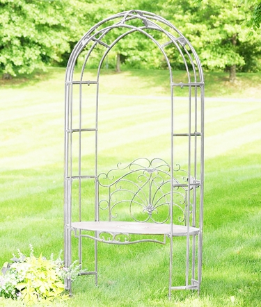 Garden Iron Arbor Archway w/Bench - Antique White - Click to enlarge
