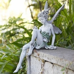 Garden Sitting Fairy - White & Green