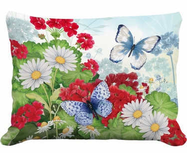 Geranium & Daisy Butterflies Outdoor Pillow - Click to enlarge