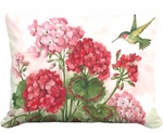 Geraniums w/Hummingbird Outdoor Pillow