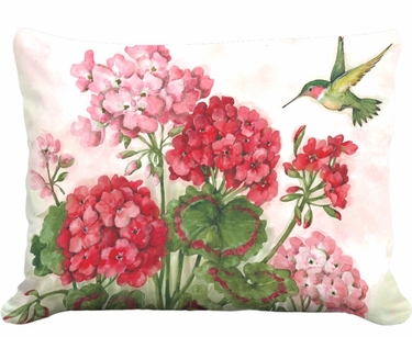 Geraniums w/Hummingbird Outdoor Pillow - Click to enlarge