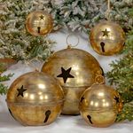 Giant Hanging Iron Sleigh Bells with Star Cutouts (Set of 5) - Gold