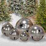 Giant Hanging Iron Sleigh Bells with Star Cutouts (Set of 5) - Silver