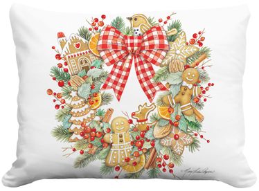 Gingerbread Wreath Outdoor Pillow - Click to enlarge
