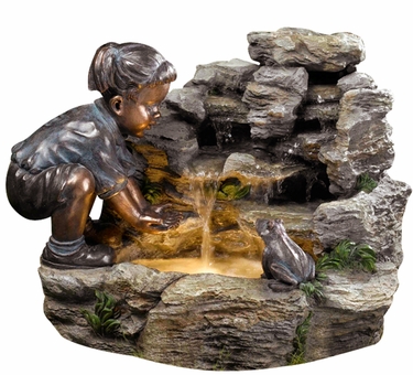 Girl with Frog Outdoor Fountain w/LED Lights - Click to enlarge