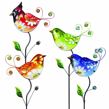 Glass Flower Body Bird Stakes (Set of 4) - Click to enlarge