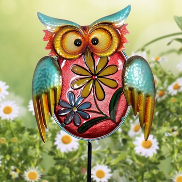 Metal & Glass Owl Garden Stake - Click to enlarge
