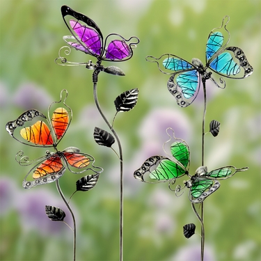 Glass WindyWings Butterfly Stakes (Set of 4) - Click to enlarge