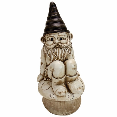 Gnome Sitting on Mushroom - White Wash - Click to enlarge